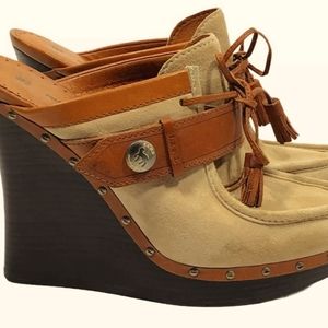 LAMB Suede Wood Wedge Heel Strapped  Sz 7.5
